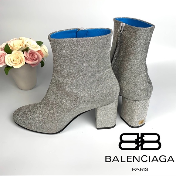 Balenciaga Shoes - Final Sale! BALENCIAGA Logo Silver Glitter Booties